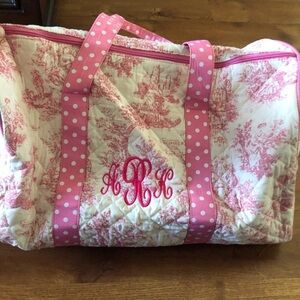 Vintage pink and white girly embroidered AKR duffle bag